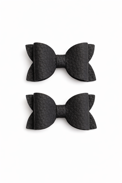Pigtail Pair Black Faux Leather School Bow Hair Clip School Hair Accessories