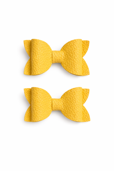 Pigtail Pair Yellow Gold Faux Leather School Bow Hair Clip School Hair Accessories