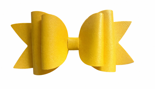 Daffodil Yellow Extra Large Faux Leather School Double Bow Hair Clip School Hair Accessories