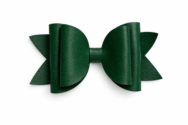 Dark Green Extra Large Faux Leather School Double Bow Hair Clip School Hair Accessories