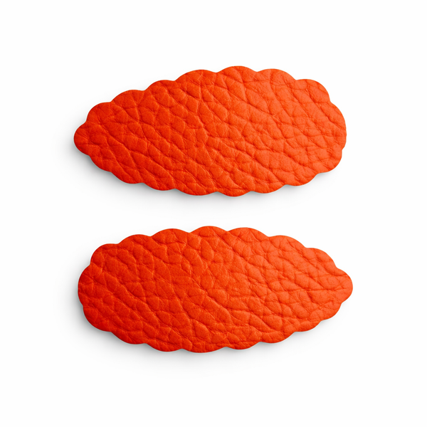 Pair Orange Faux Leather School Snap Clips School Hair Accessories
