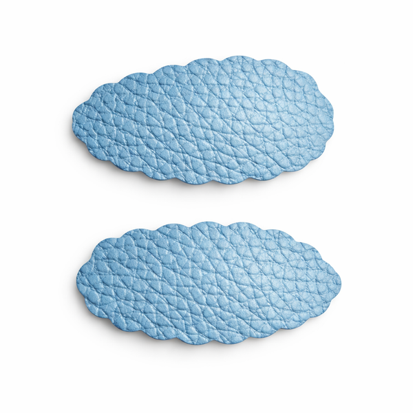 Pair Light Blue Faux Leather School Snap Clips School Hair Accessories