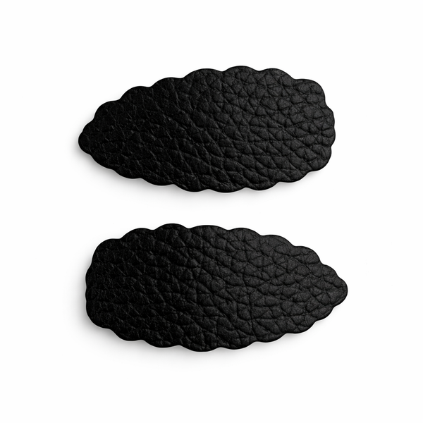 Pair Black Faux Leather School Snap Clips School Hair Accessories