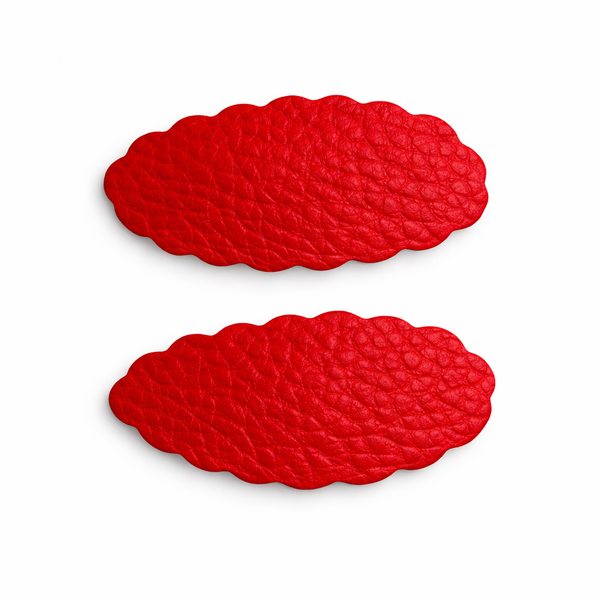 Pair Red Faux Leather School Snap Clips School Hair Accessories