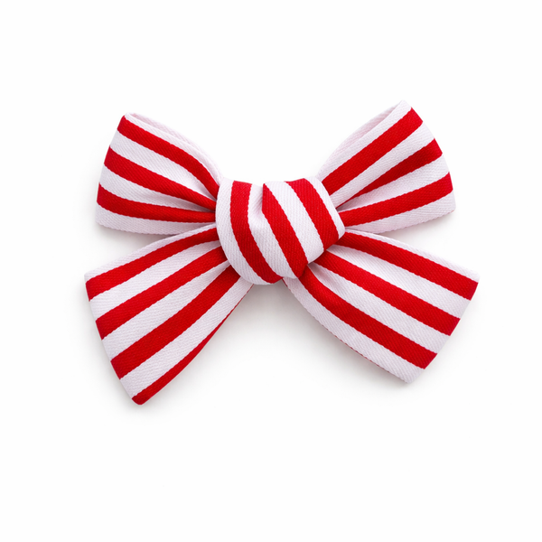 Red and white stripe Fabric Bow Hair Clip