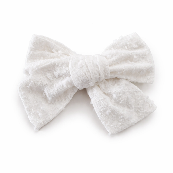White Fabric Bow Hair Clip