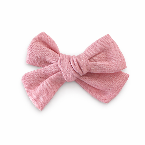 Pink Linen Fabric Bow Hair Clip