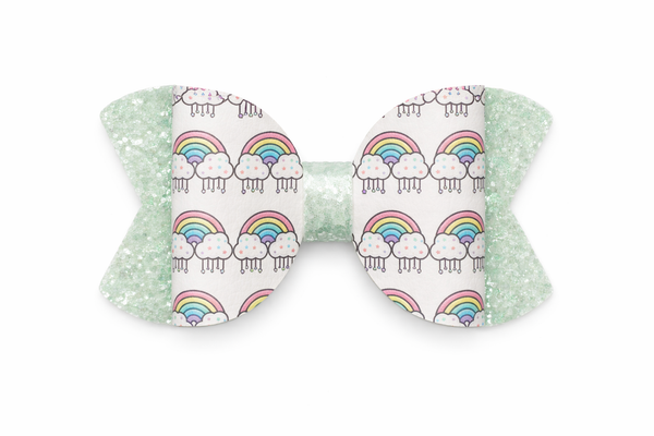 Rainbow Clouds Bow Hair Clip