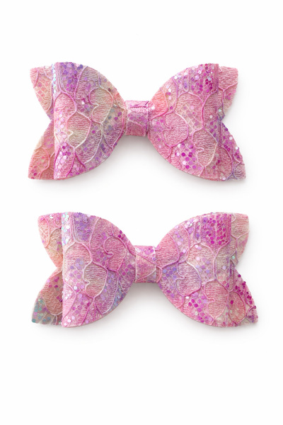 Pink Lace Pigtail Bow Pair
