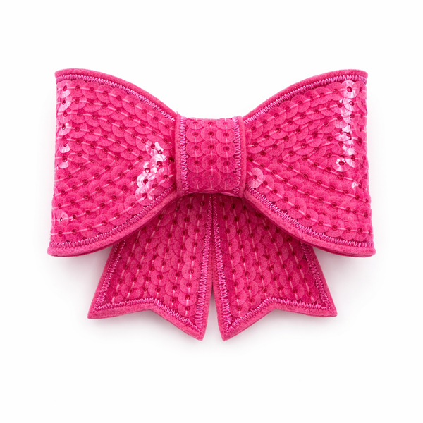 Rose Pink Sequin 3 inch Bow Clip
