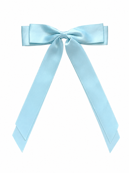 Blue Topaz Double Bow Clip Long Tail School Hair Accessories