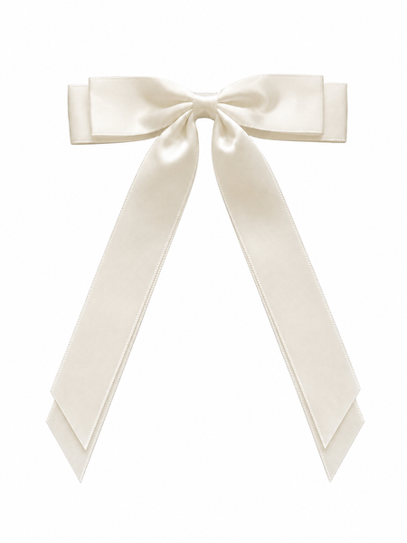 Off White Double Bow Clip Long Tail School Hair Accessories