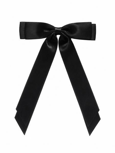 Black Double Bow Clip Long Tail School Hair Accessories