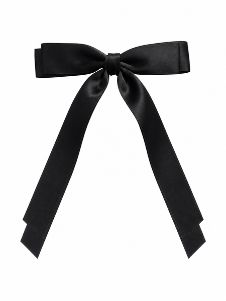 Black Double Bow Clip Long Tail School Hair Accessories