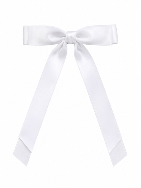 White Double Bow Clip Long Tail School Hair Accessories