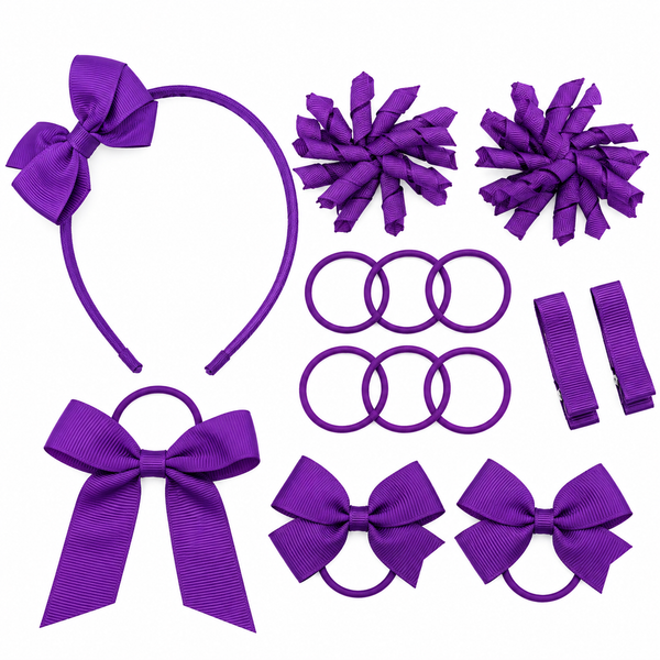 School Hair Accessories Purple Pack Bows, Clips, Hair Ties, Headband