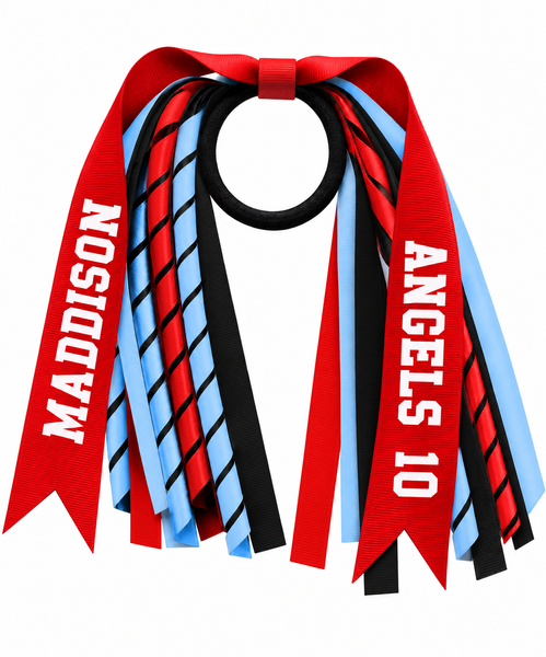 Personalised School, Sporting Team Ribbons Hair Accessories -custom made, choose colours needed- Satin Ribbon Streamer Korker Curly Hair Tie - add name, team name Customise