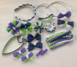 Apple Green, Navy, Light Purple and white School Hair Accessories Pack