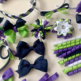 Apple Green, Navy, Light Purple and white School Hair Accessories Pack