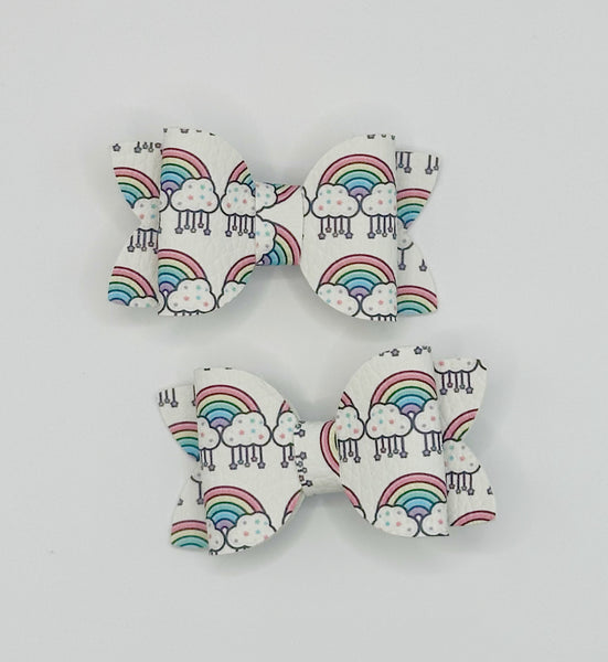 Rainbow Clouds Mini Pigtail Bows