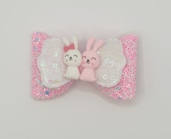 Pink and White Bunnies Easter Hair Clip
