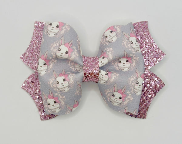 Pink and Grey Large Easter Bunny Bow