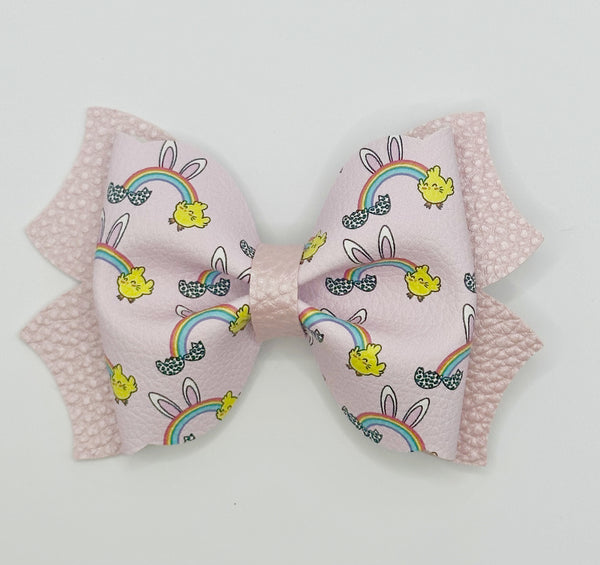 Pink Rainbow Bunny Large Easter Bow