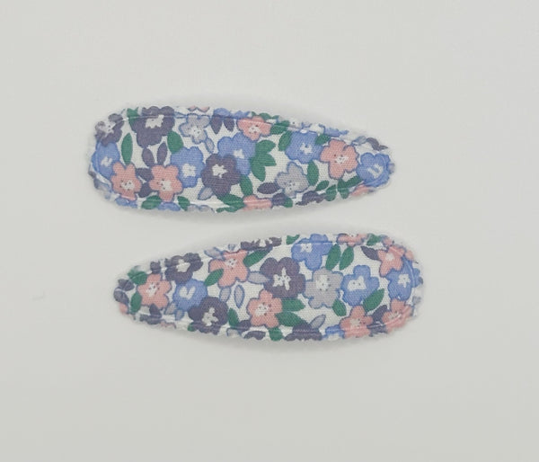Snap Clip Pair Blue Pink and Purple Floral