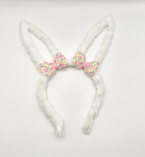 White Fluffy Bunny Ears Headband