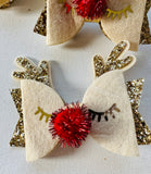Cream and Gold Reindeer Christmas Hair Clip