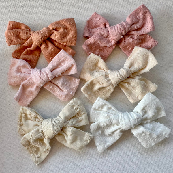 6 pack embroidered Fabric Bow Clips