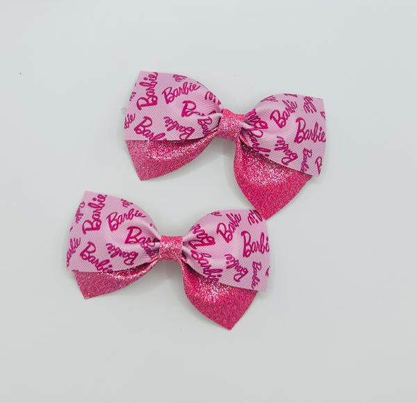 Barbie Large Glitter Bow Clip Pink or White