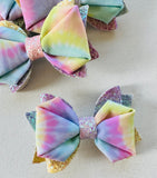 Colourful Rainbow Ribbon and Glitter Bow Hair Clip