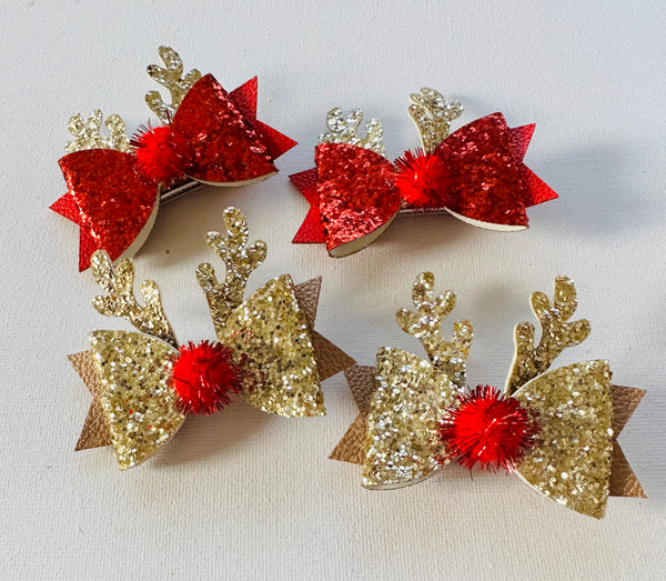 Christmas Reindeer Glitter Clips Red or Gold