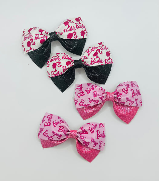 Barbie Large Glitter Bow Clip Pink or White