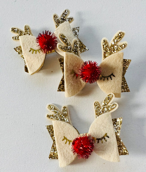 Cream and Gold Reindeer Christmas Hair Clip