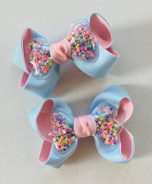 Pair Pink and Blue Star Hair Bow Clips