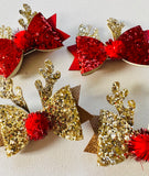Christmas Reindeer Glitter Clips Red or Gold