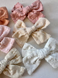 6 pack embroidered Fabric Bow Clips