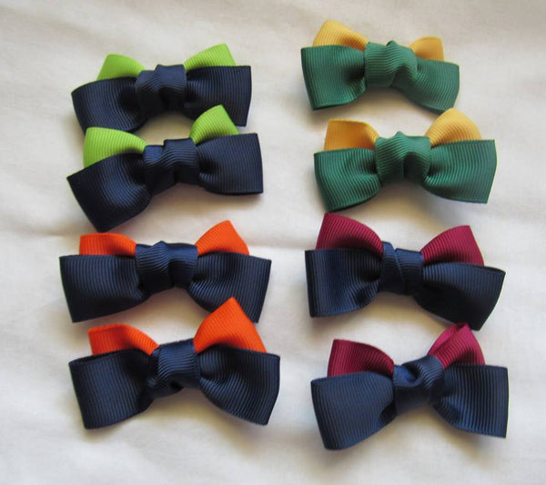 School Hair Accessories - custom made, choose colours needed- Pair Small Double Bow Clips or Hair Ties