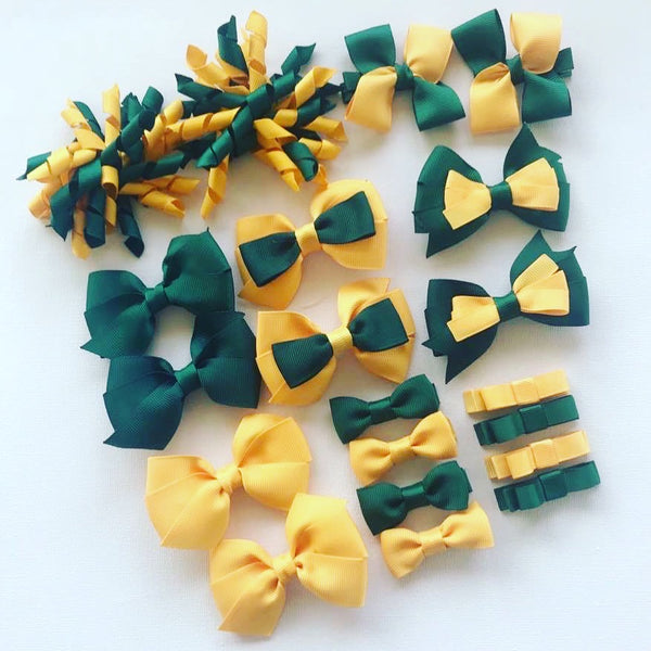 Yellow Gold and Hunter Green  School Hair Accessories Pack 1