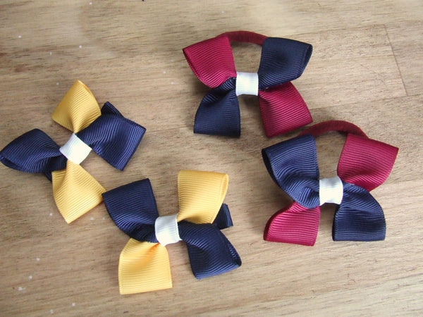 School Hair Accessories- custom made, choose colours needed-  Pair of Square Bows - hair ties or clips