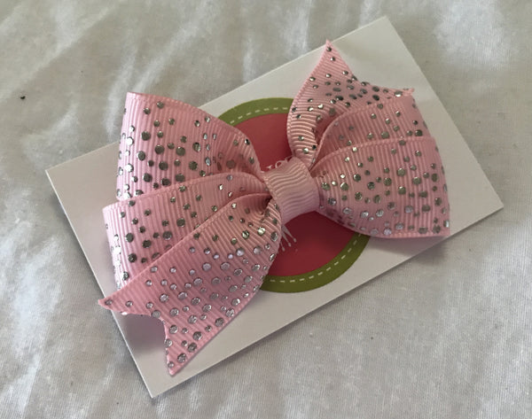 Ribbon Bow Pink and Silver Spot