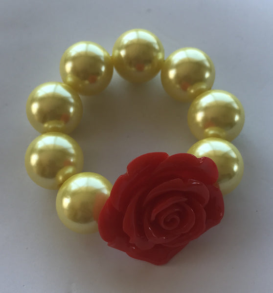 Bubblegum Bead Bracelet- Belle inspired Red Rose