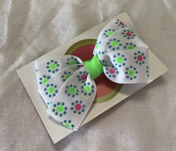 Ribbon Bow Pink and Lime Spot