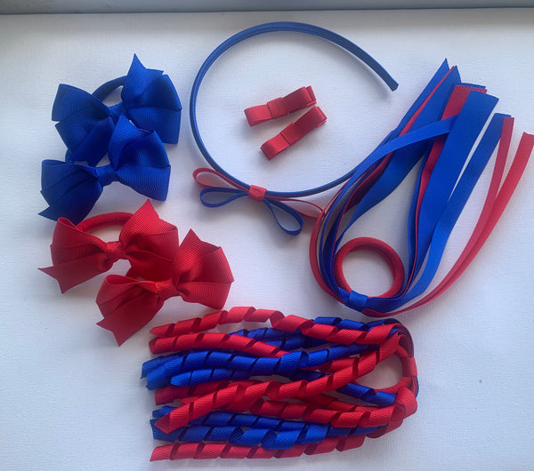 Red and Electric Blue  School Hair Accessories Pack 1