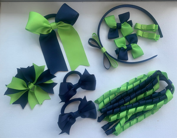 Apple Green and Navy School Hair Accessories Pack 1
