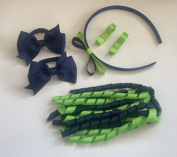 Apple Green and Navy School Hair Accessories Pack 2