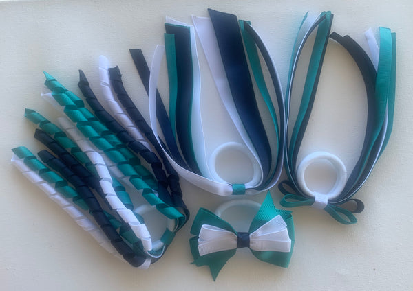 Navy, Jade and White School Hair Accessories Pack 1
