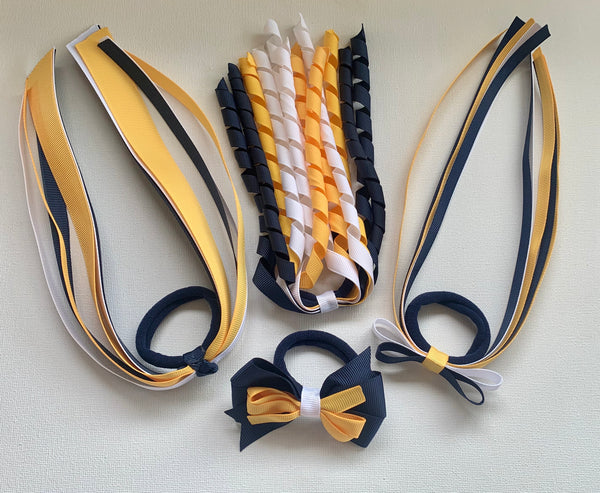 Navy, White and Yellow Gold School Hair Accessories Pack 1